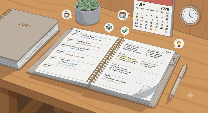 Imagen ilustrada de una agenda